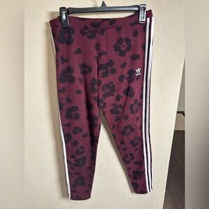 Adidas Burgundy and Black Leopard Print w/ white stripe Track Pants.